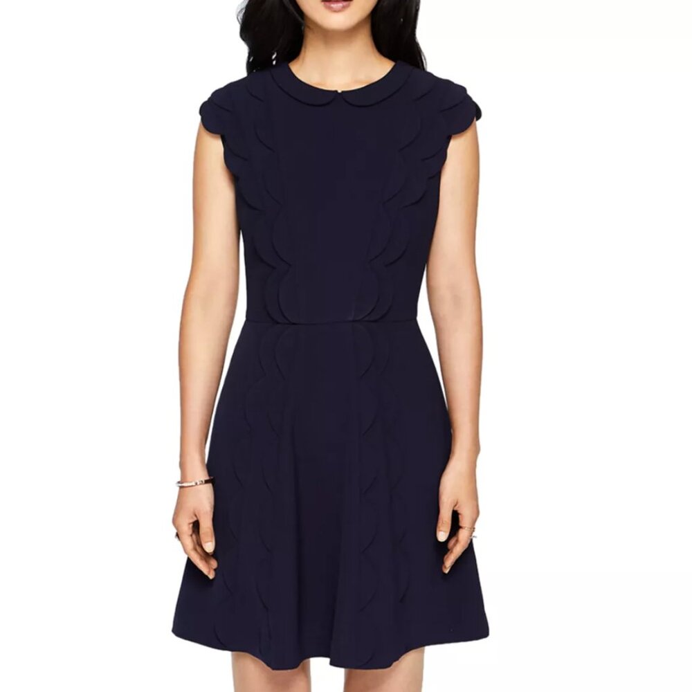 Ted Baker Triksi Scallop-Trim Skater Dress in Navy